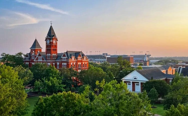 Auburn campus at sunset